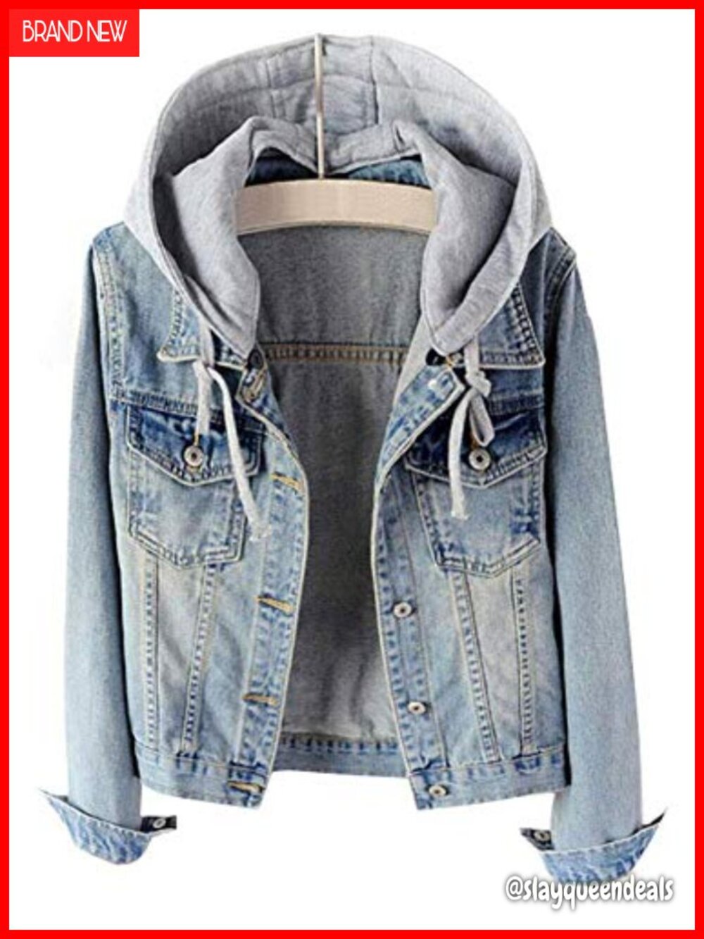 LifeShe Women's Detachable Hoodie Denim Jacket Cotton Polyester Blend